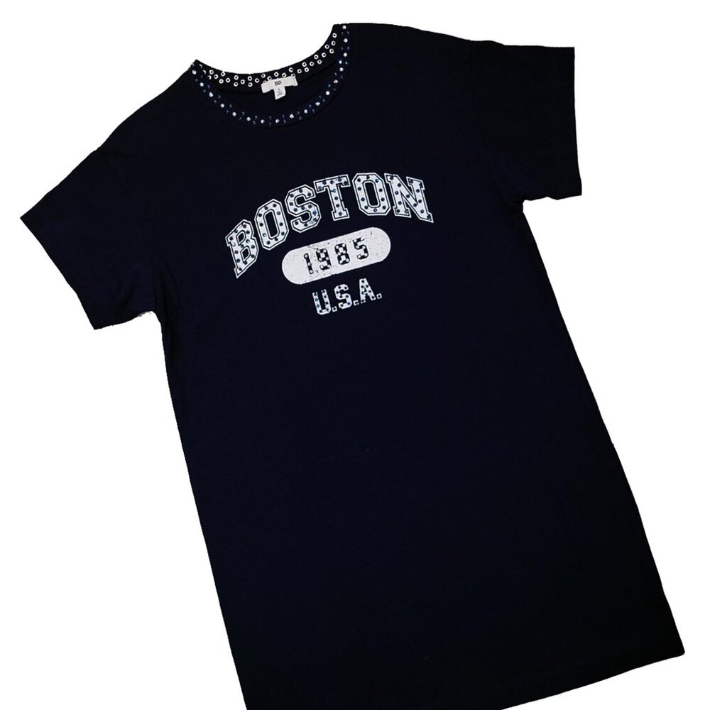 Boston 1985 Embellished Women's Navy-Blue Dress-Shirt